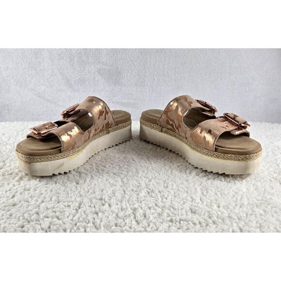 Clarks Ultimate Comfort Slide Sandal Platform Pink Gold Camouflage Leather Upper - Picture 12 of 16